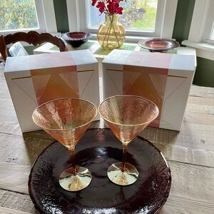 Anthropologie 2 hand blown cocktail glasses- Zaza honey luster collection NIB